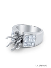 18K White Gold Diamond Princess Cut Multi-Layer Semi-Mount Engagement Ring – 1.26ct